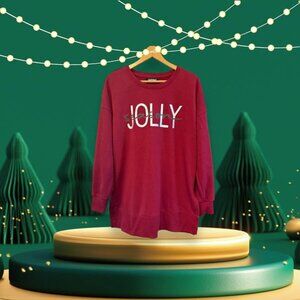 Women’s Ellen Tracy Brand Burgandy “Jolly‎ Season” Crew Neck Sweatshirt-Size L